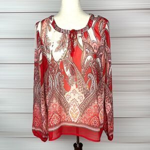 NWT Rose & Olive Boho Style Paisley Print Top Blouse with Tassels